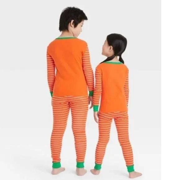Boys Girls Sleep In Long Sleeve & Pants PJs  Pumpkin Halloween Size 5 6 8 12 NWT - Picture 4 of 4